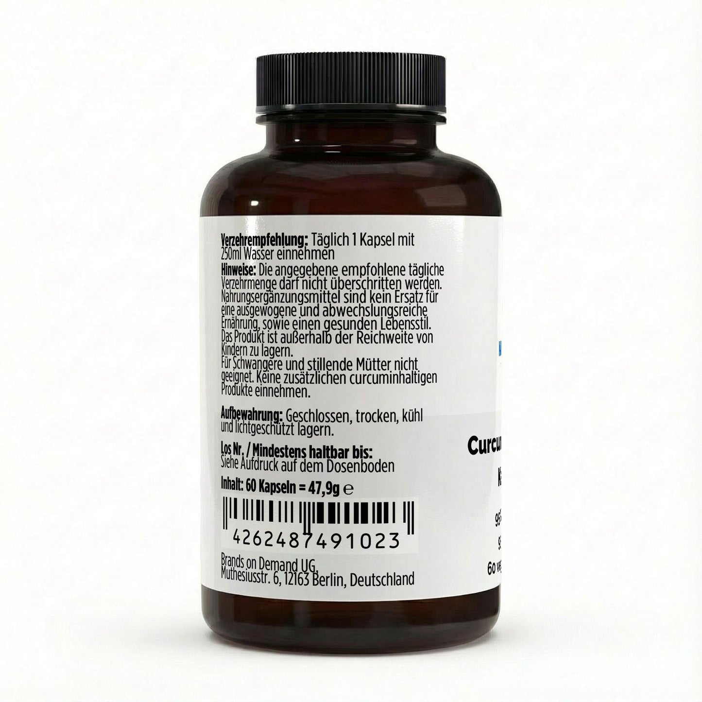 Curcuma (95% Curcumin) + Piperin - 60 vegane Kapseln - Supplements and more Nahrungsergänzungsmittel