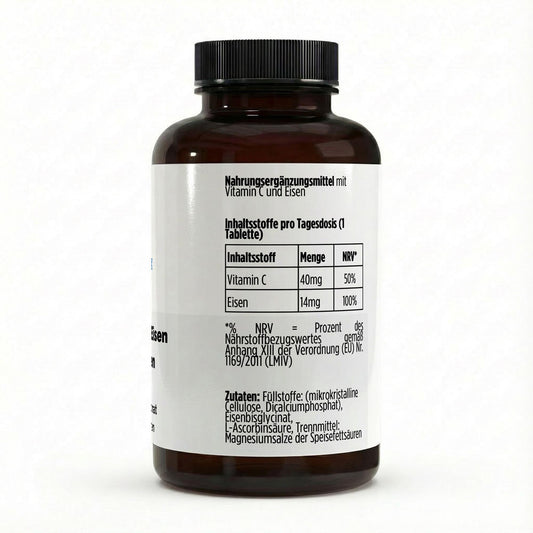 Eisen + Vitamin C - 120 vegane Tabletten - Supplements and more Nahrungsergänzungsmittel