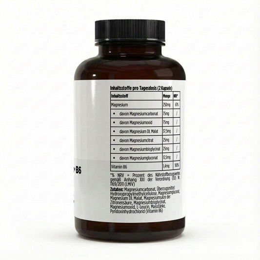 Magnesium 6x Komplex + B6 - 120 vegane Kapseln - Supplements and more Nahrungsergänzungsmittel