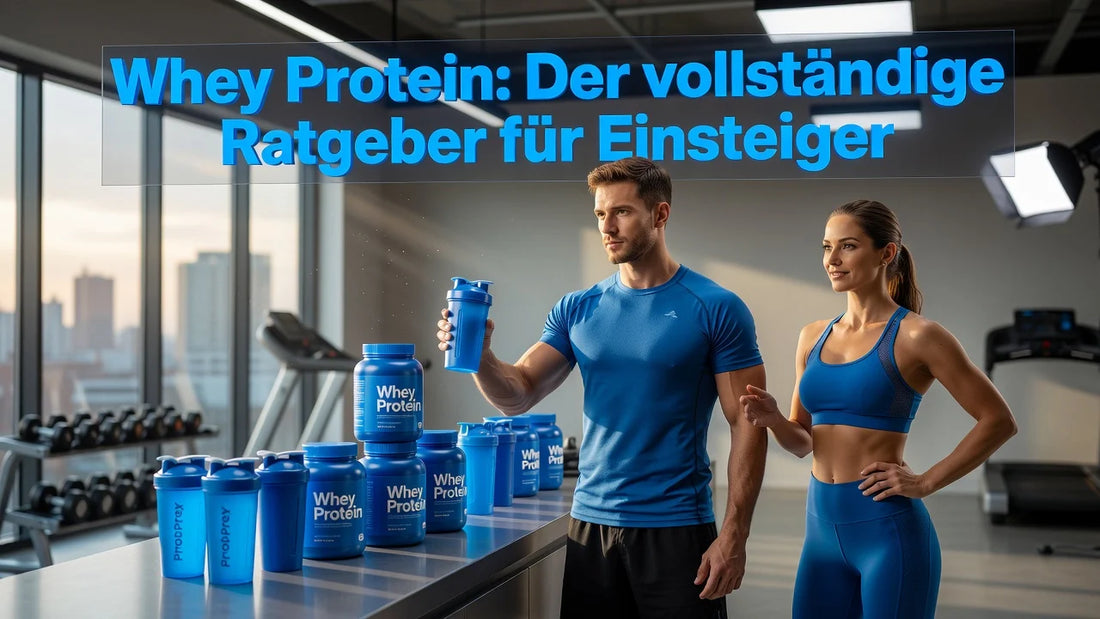 Professional header image for educational tutorial: Whey Protein: Der vollständige Ratgeber für Einsteiger