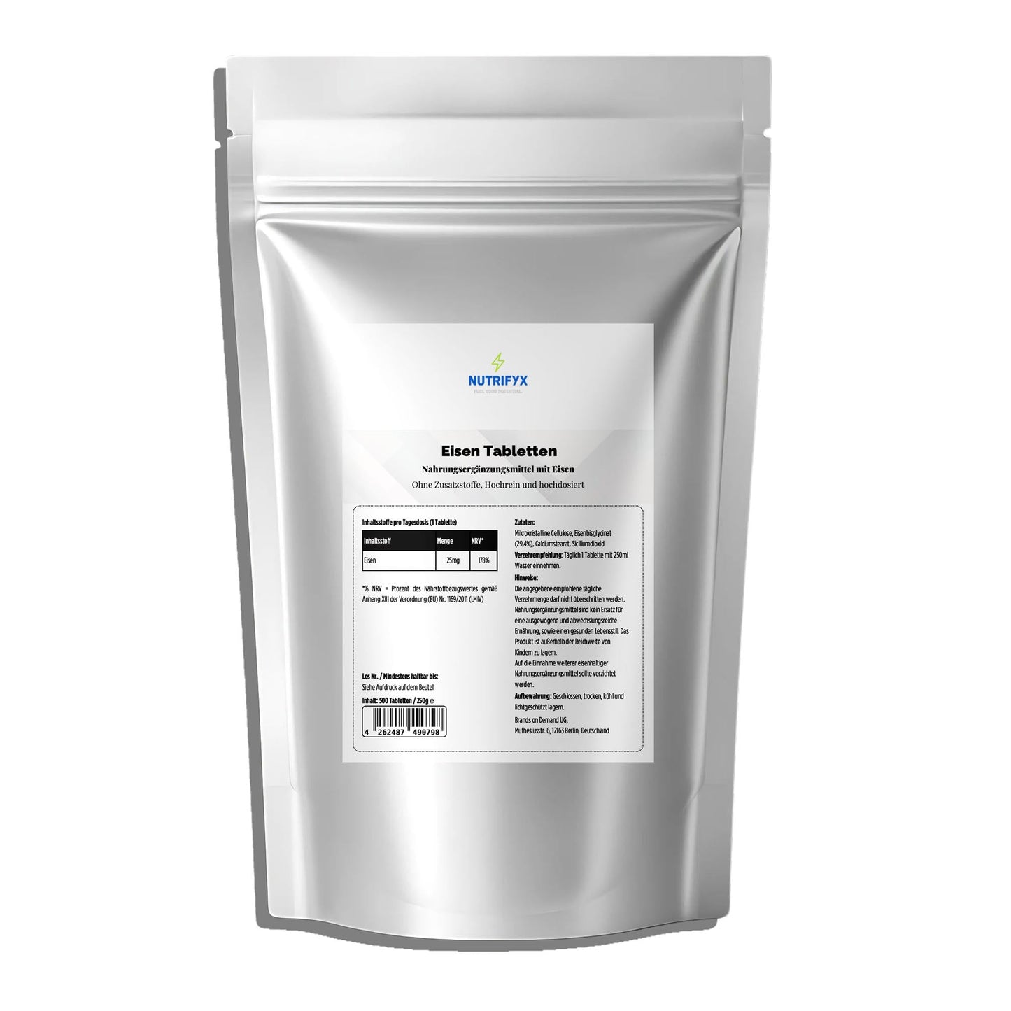25mg Eisen Bisglycinat - 500 Tabletten - Supplements and more Nahrungsergänzungsmittel