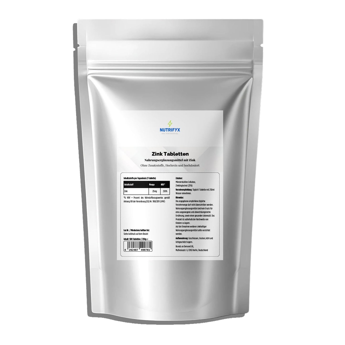 25mg Zink Bisglycinat - 500 Tabletten - Supplements and more Nahrungsergänzungsmittel
