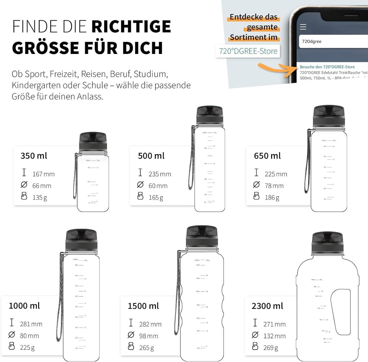720°DGREE Trinkflasche 1l uberBottle Sieb - BPA-Frei, mehr als 40 Farben - Supplements and more Nahrungsergänzungsmittel