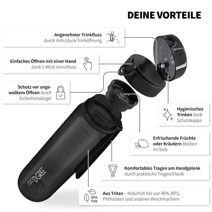 720°DGREE Trinkflasche 1l uberBottle Sieb - BPA-Frei, mehr als 40 Farben - Supplements and more Nahrungsergänzungsmittel