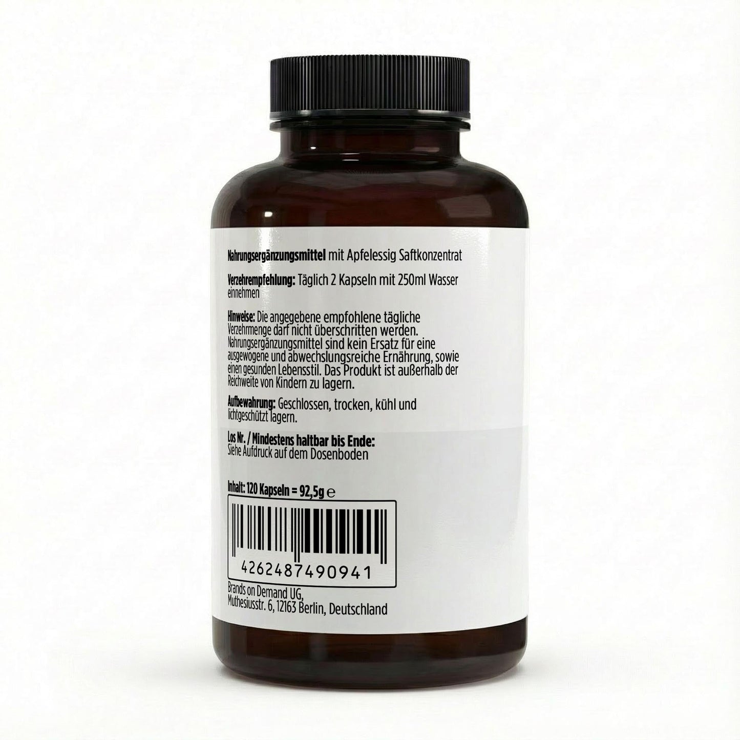 Apfelessig Extrakt Kapseln (600mg je Kapsel) - 120 vegane Kapseln - Supplements and more Nahrungsergänzungsmittel