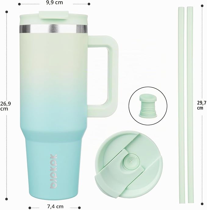 BJPKPK 1200ml Insulated Stainless Steel Tumbler with Handle, Lid and Straw - Reusable Travel Travel Coffee Tea Mint - Supplements and more Nahrungsergänzungsmittel