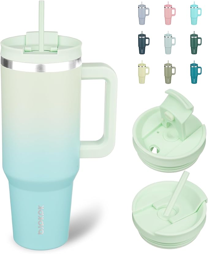BJPKPK 1200ml Insulated Stainless Steel Tumbler with Handle, Lid and Straw - Reusable Travel Travel Coffee Tea Mint - Supplements and more Nahrungsergänzungsmittel