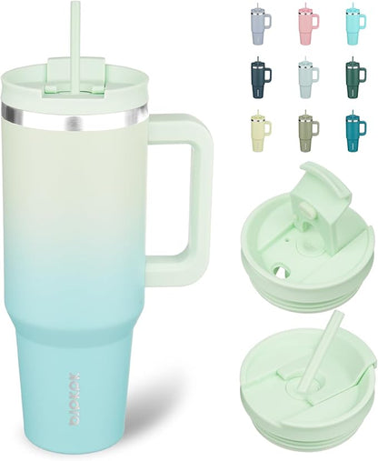BJPKPK 1200ml Insulated Stainless Steel Tumbler with Handle, Lid and Straw - Reusable Travel Travel Coffee Tea Mint - Supplements and more Nahrungsergänzungsmittel