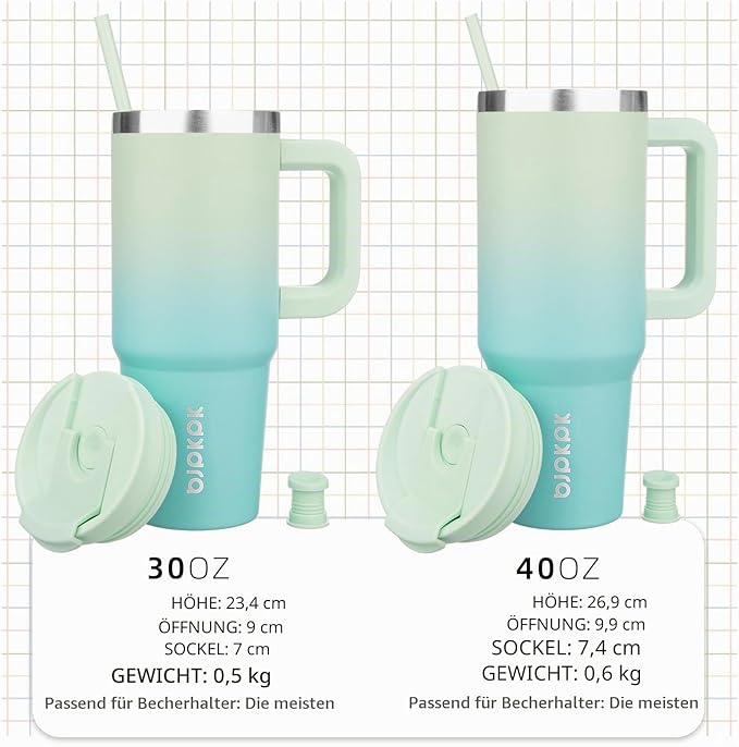 BJPKPK 1200ml Insulated Stainless Steel Tumbler with Handle, Lid and Straw - Reusable Travel Travel Coffee Tea Mint - Supplements and more Nahrungsergänzungsmittel
