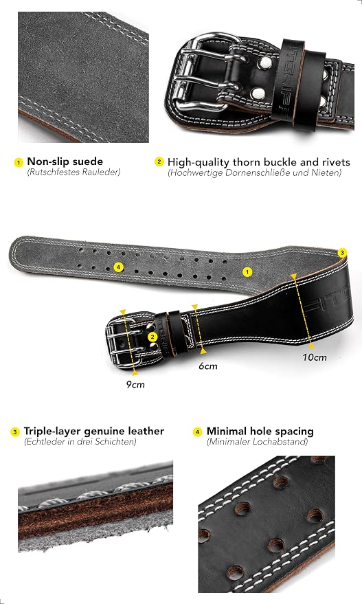 Fitgriff Classic Weight Lifting Belt - 100% Leather - for Men and Women - Belt for Bodybuilding, Strength Training, Weightlifting - Classic Leather Weightlifting Belt - Supplements and more Nahrungsergänzungsmittel