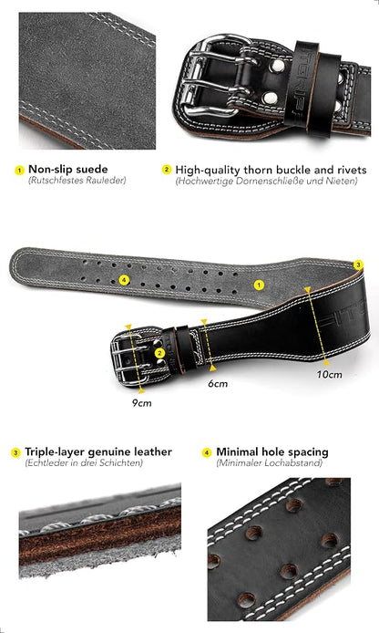 Fitgriff Classic Weight Lifting Belt - 100% Leather - for Men and Women - Belt for Bodybuilding, Strength Training, Weightlifting - Classic Leather Weightlifting Belt - Supplements and more Nahrungsergänzungsmittel