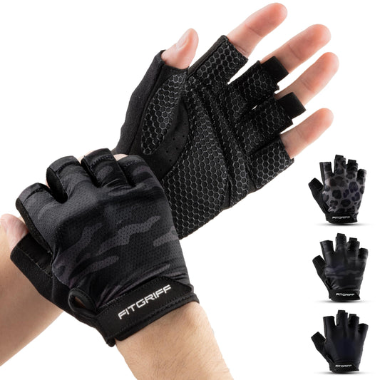 Fitgriff® Trainingshandschuhe für Damen und Herren - Fitness Handschuhe für Krafttraining, Kraftsport, Training, Gym, Workout, Lifting Gloves (Camo-Black, 9) - Supplements and more Nahrungsergänzungsmittel