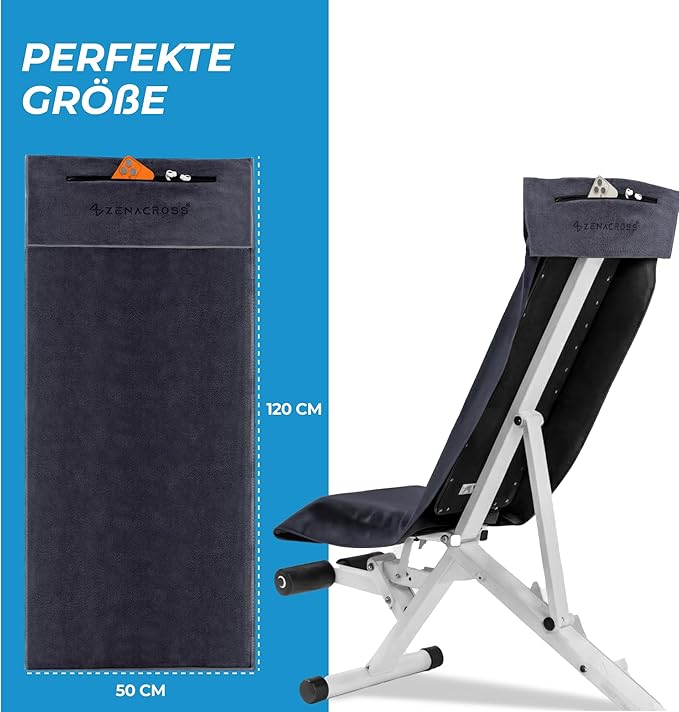 Fitness Towel Microfibre 120 x 50 cm - Quick-Drying Zip Pocket - Soft Sports Towel for Gym & Gym - Supplements and more Nahrungsergänzungsmittel