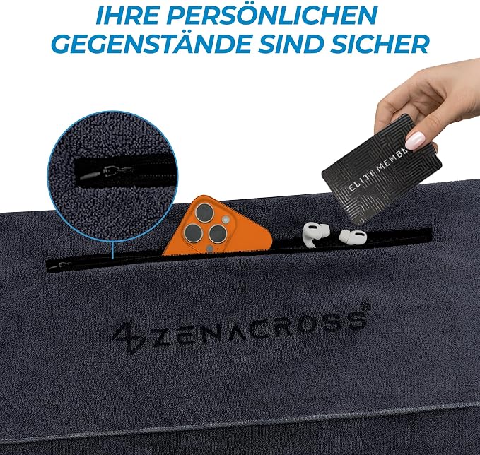 Fitness Towel Microfibre 120 x 50 cm - Quick-Drying Zip Pocket - Soft Sports Towel for Gym & Gym - Supplements and more Nahrungsergänzungsmittel