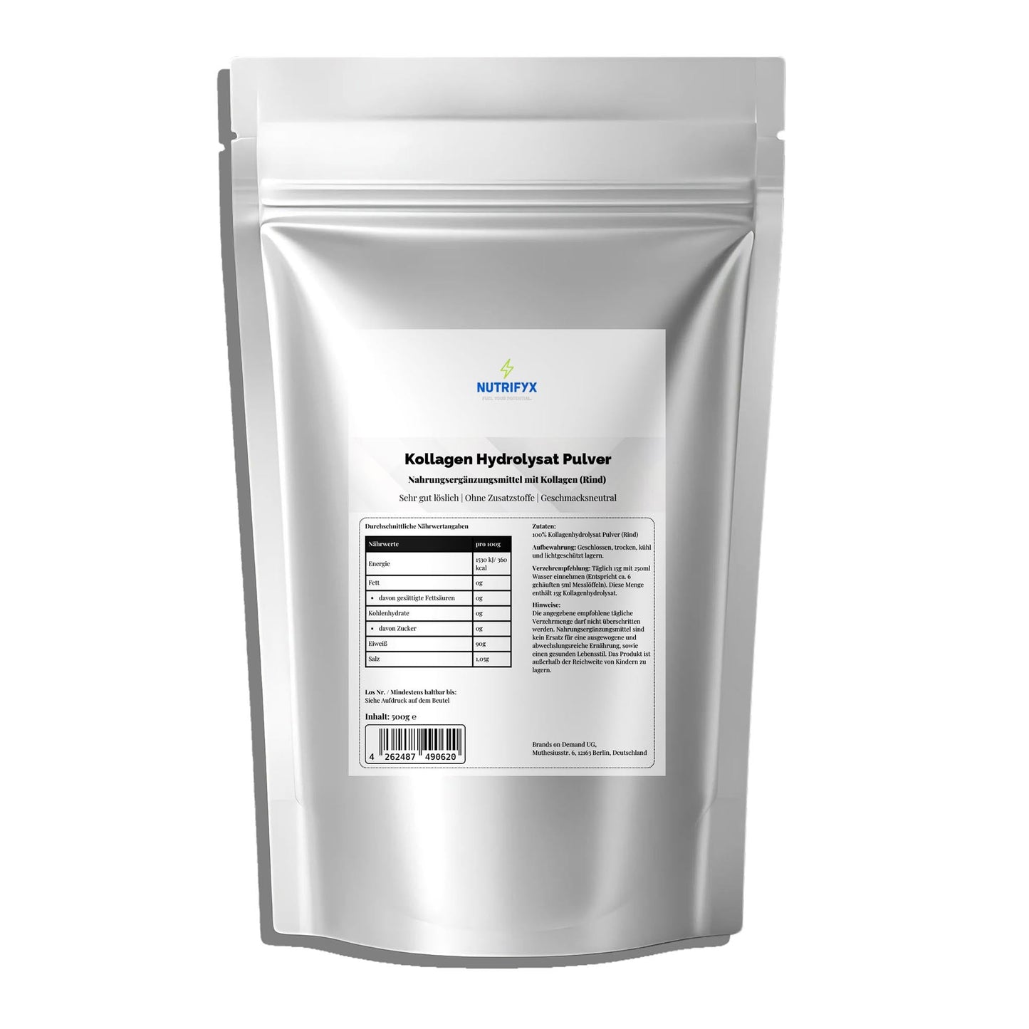 Kollagen Hydrolysat Pulver - 500g Doypack - Supplements and more Nahrungsergänzungsmittel