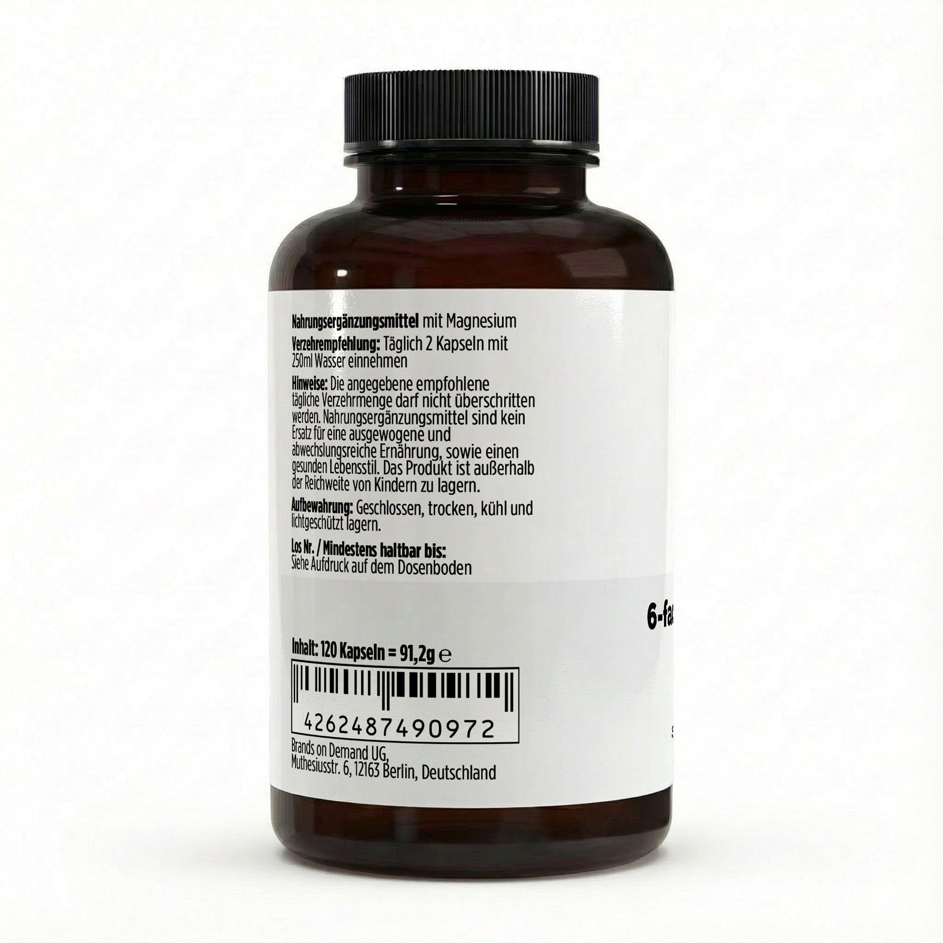 Magnesium 6x Komplex + B6 - 120 vegane Kapseln - Supplements and more Nahrungsergänzungsmittel