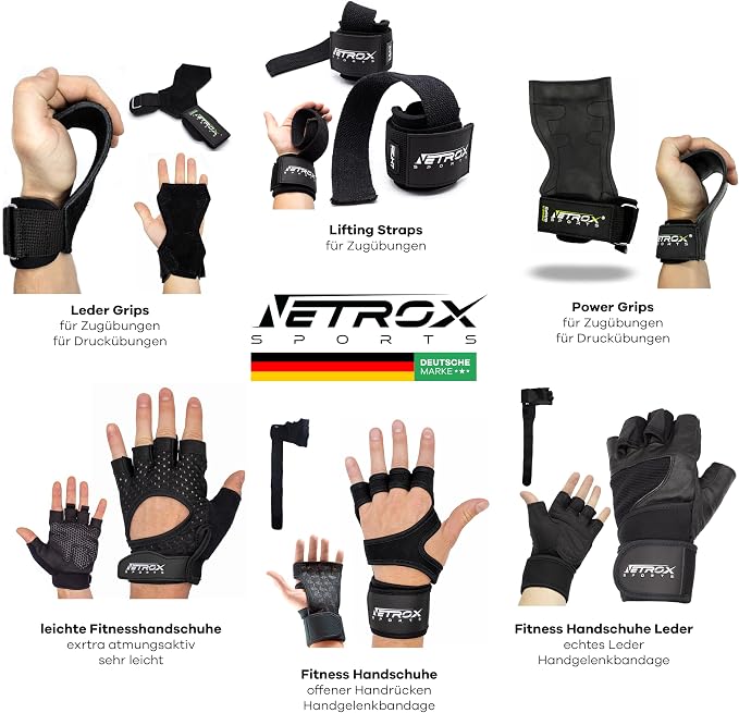 Netrox Sports Leather Training Gloves with 40 cm Wrist Bandage for Strength Training Strength Sports Fitness Gloves Gym with Wrist Protection Men and Women Sports Gloves Fitness Gloves - Supplements and more Nahrungsergänzungsmittel