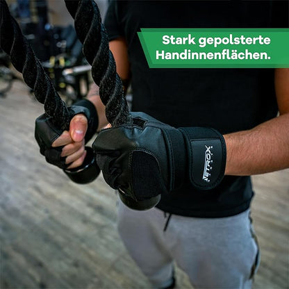 Netrox Sports Leather Training Gloves with 40 cm Wrist Bandage for Strength Training Strength Sports Fitness Gloves Gym with Wrist Protection Men and Women Sports Gloves Fitness Gloves - Supplements and more Nahrungsergänzungsmittel