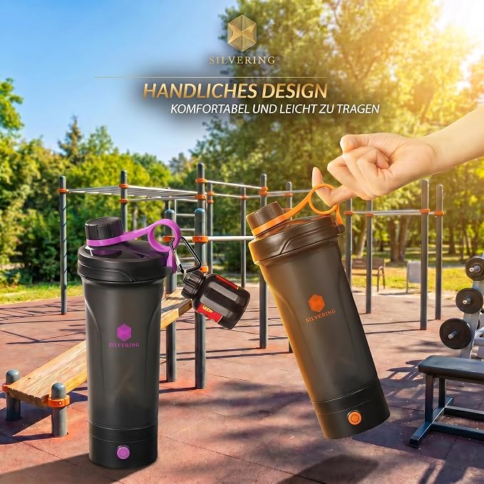 Silvering Electric Shaker, Dishwasher Safe, Protein Shaker with Removable Motor Unit, USB-C Rechargeable, Training Bottle, BPA-Free, 600 ml, Protein Shaker Electric (Purple) - Supplements and more Nahrungsergänzungsmittel