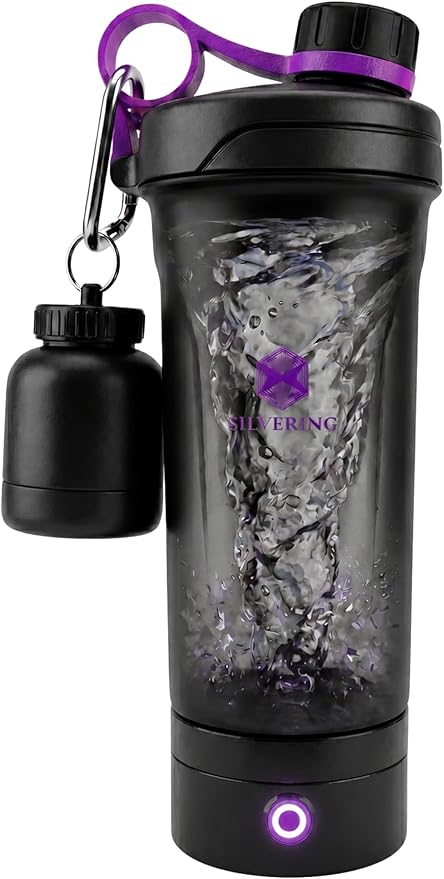 Silvering Electric Shaker, Dishwasher Safe, Protein Shaker with Removable Motor Unit, USB-C Rechargeable, Training Bottle, BPA-Free, 600 ml, Protein Shaker Electric (Purple) - Supplements and more Nahrungsergänzungsmittel