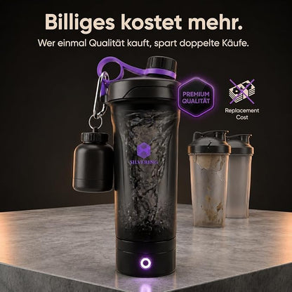 Silvering Electric Shaker, Dishwasher Safe, Protein Shaker with Removable Motor Unit, USB-C Rechargeable, Training Bottle, BPA-Free, 600 ml, Protein Shaker Electric (Purple) - Supplements and more Nahrungsergänzungsmittel